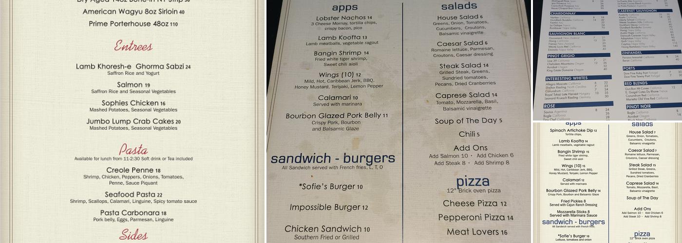 Sofie’s Steakhouse Menu