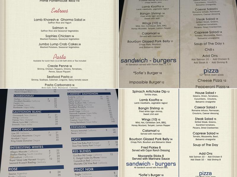 Sofie’s Steakhouse Menu