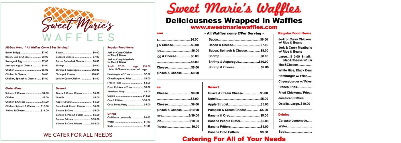 Sweet marie waffles Menu