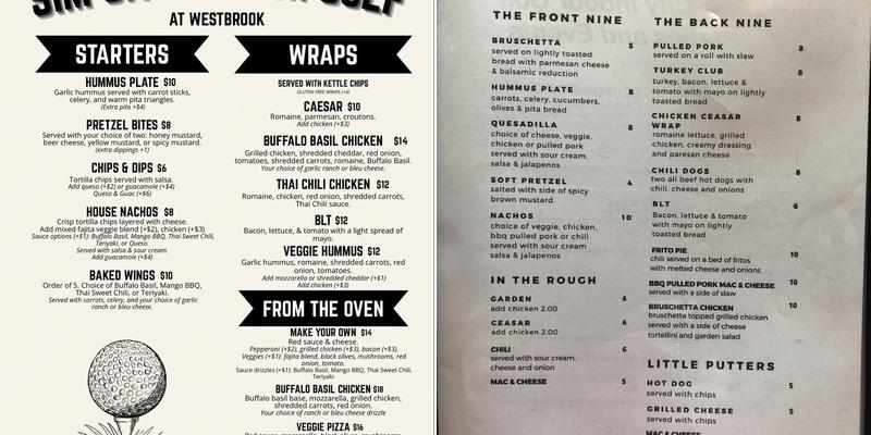 Sim-City Indoor Golf Menu