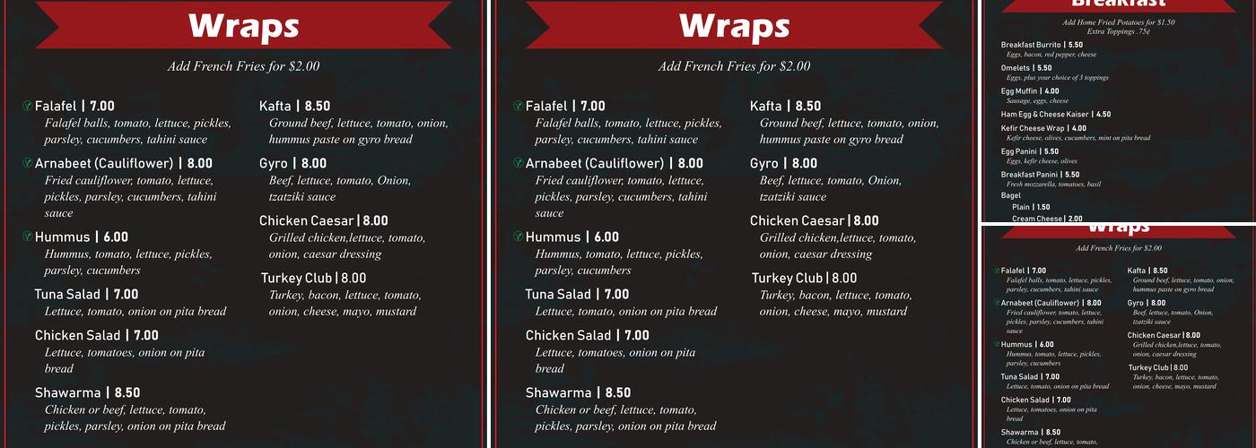 Wafa's Kitchen Menu