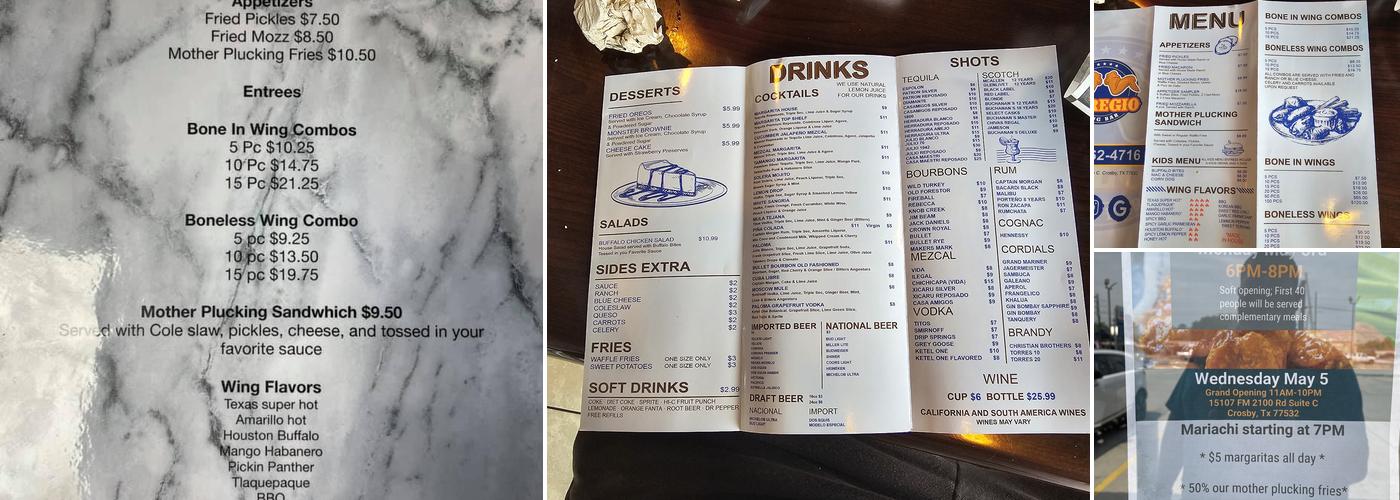 El Regio Wing Bar Menu