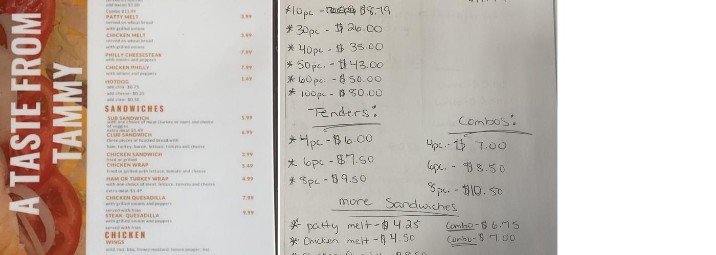 A Taste From Tammy Menu