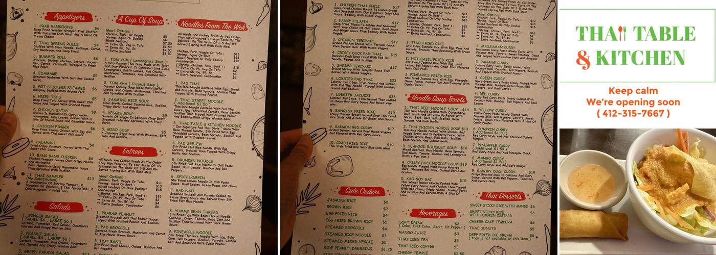 Thai Table & Kitchen Menu