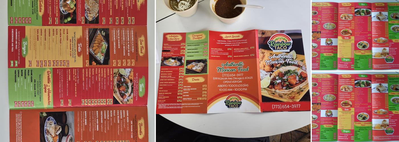 Rainbow Tacos Menu