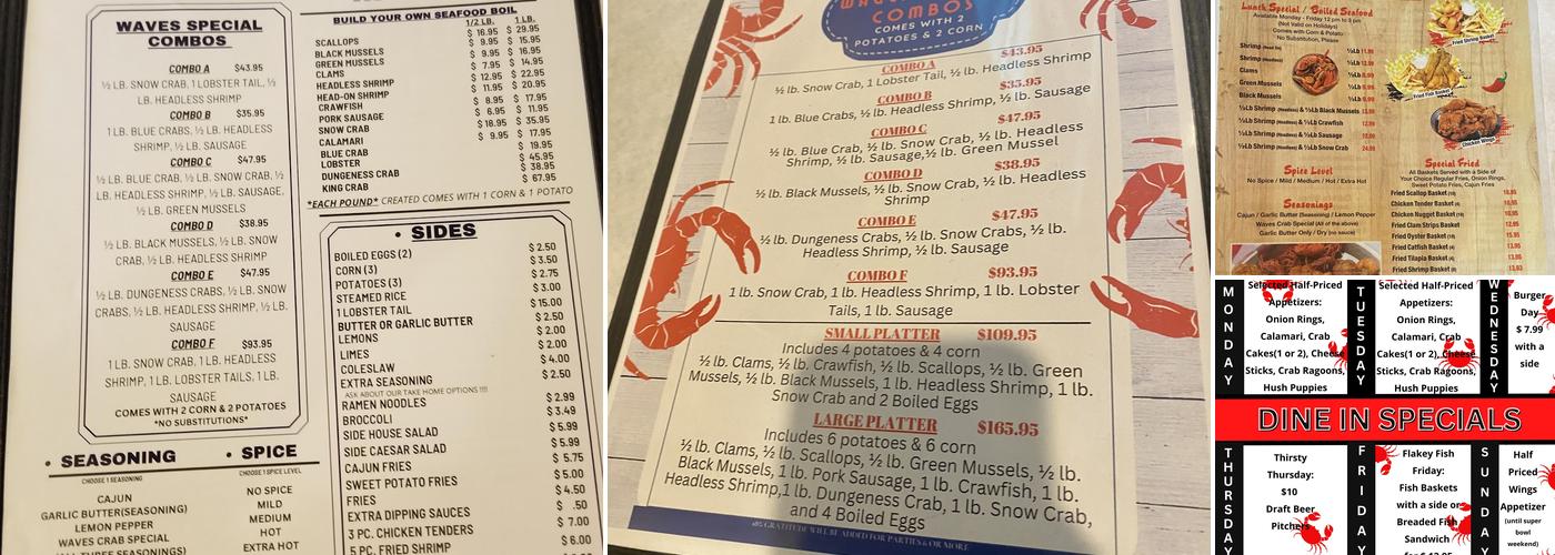 Waves Crab House Menu