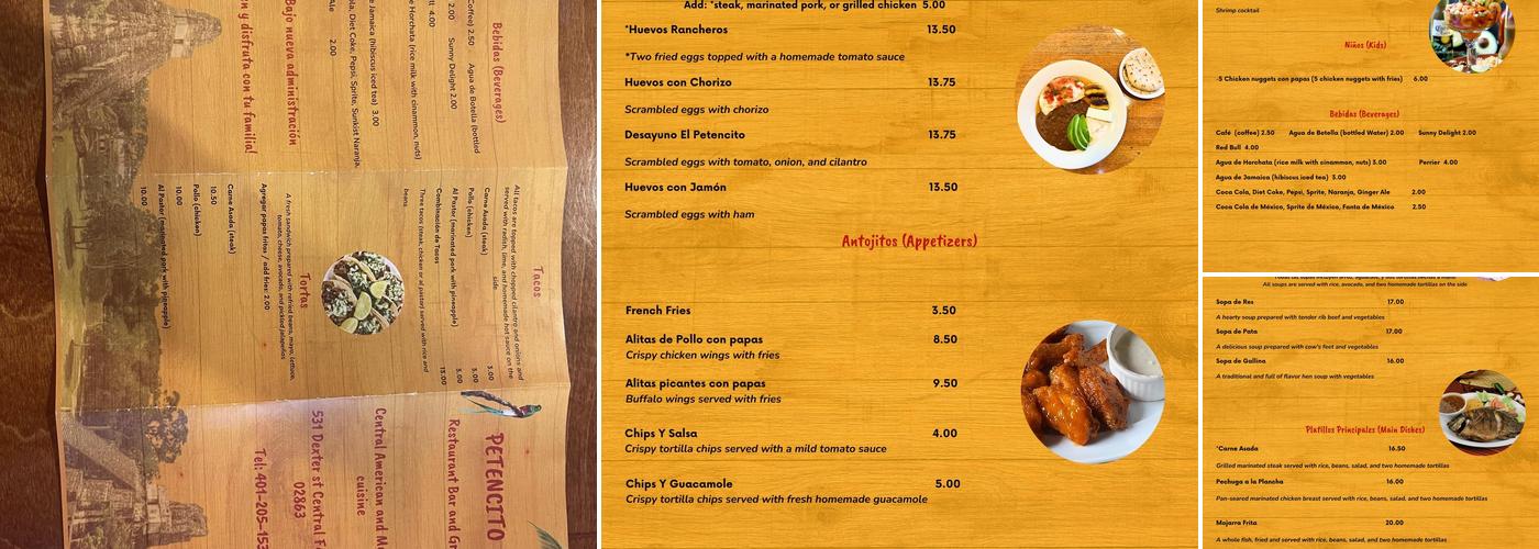 Petencito Restaurant Bar and Grill Menu