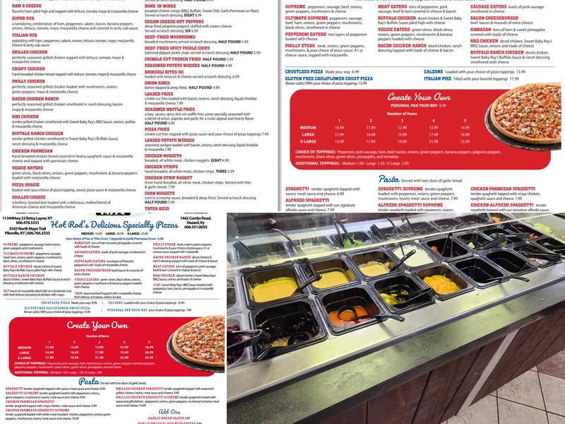 Hot Rod's Pizza Hazard Menu
