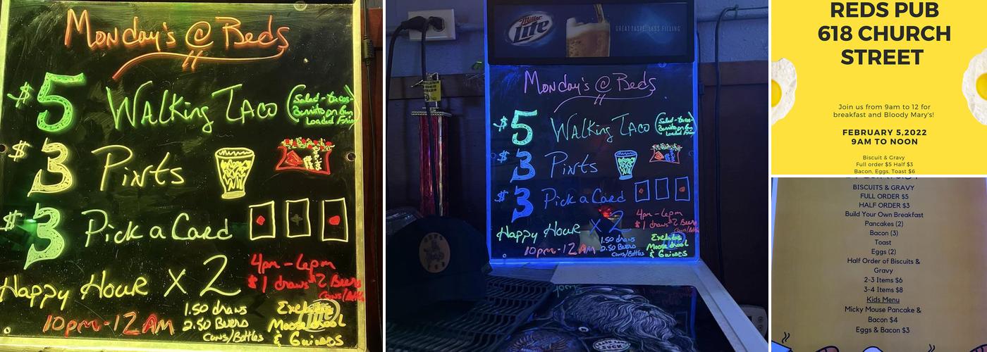 Red's Pub Menu