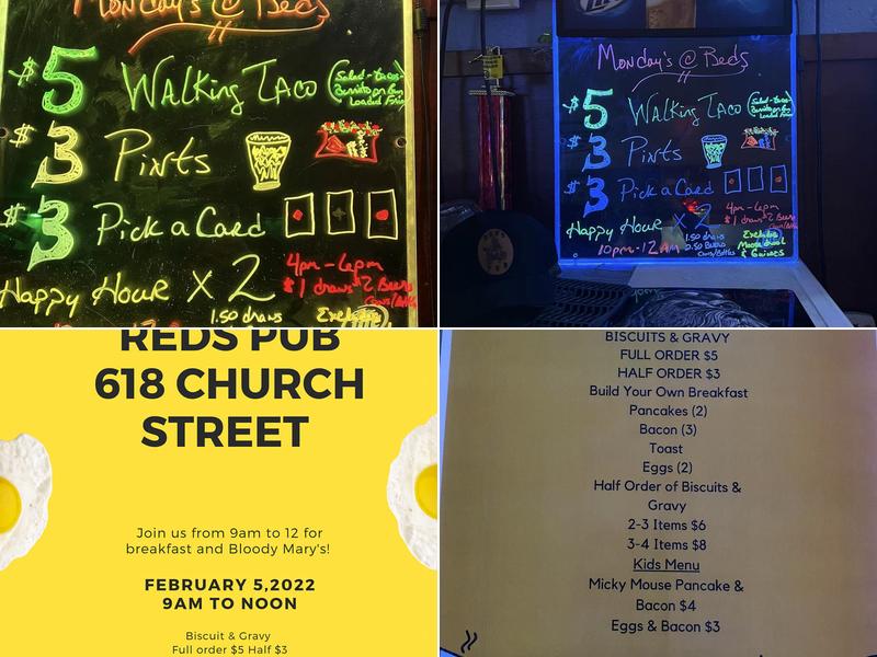 Red's Pub Menu