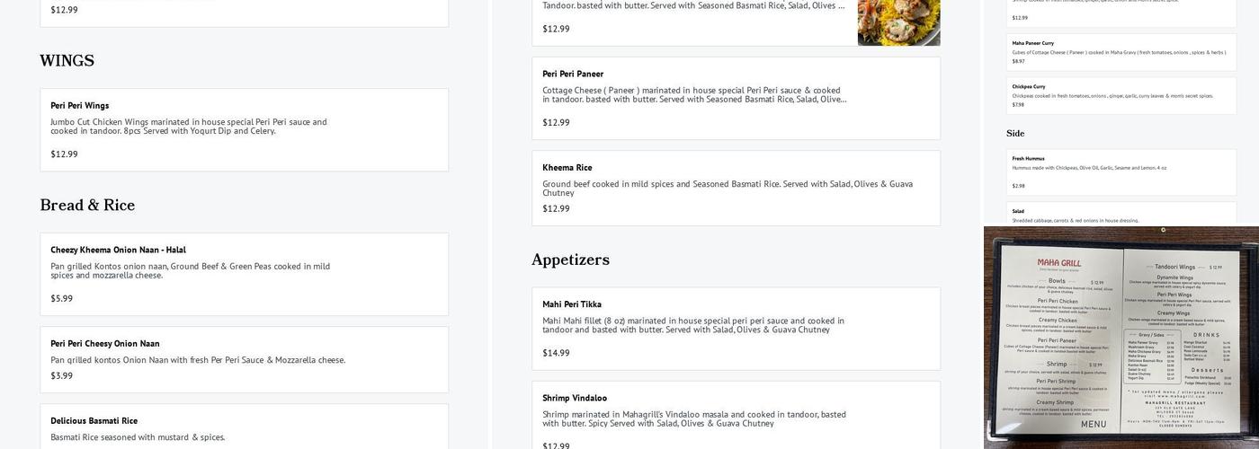 MAHAGRILL Menu