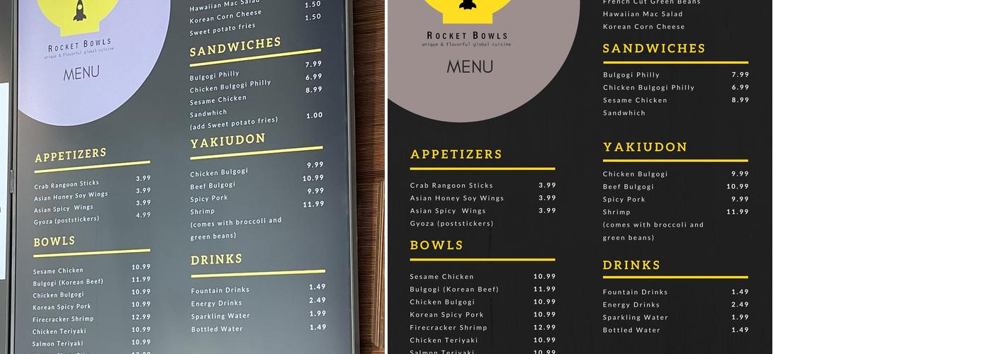 Rocket Bowls Menu