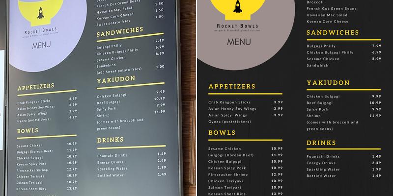 Rocket Bowls Menu