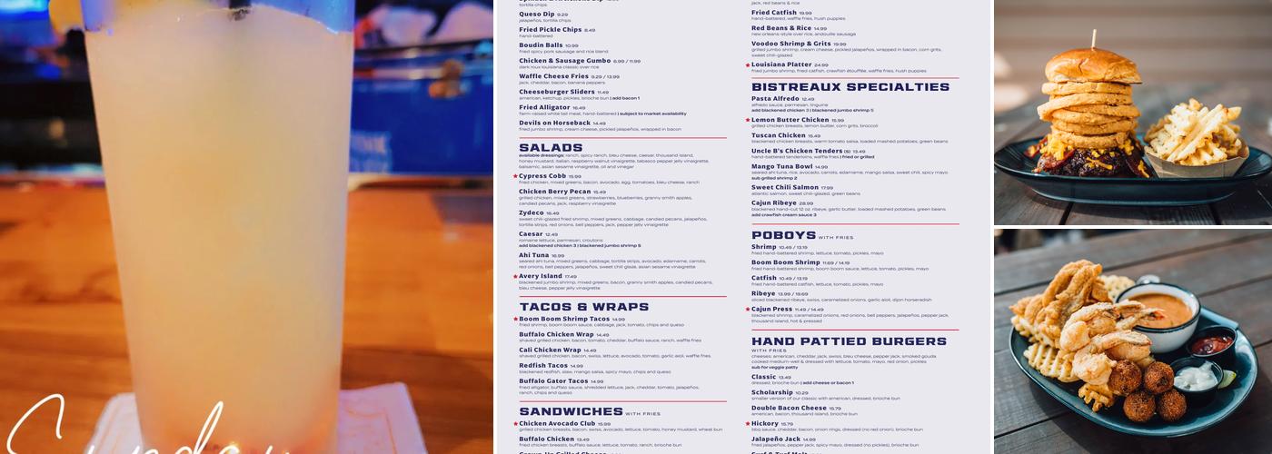 Walk-On's Sports Bistreaux - Tuscaloosa Restaurant Menu