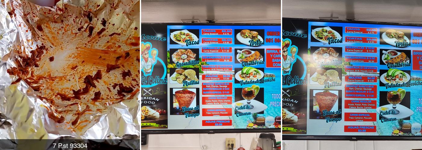 Tacos El Colima Menu