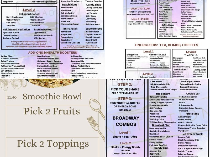 Broadway Nutrition Menu