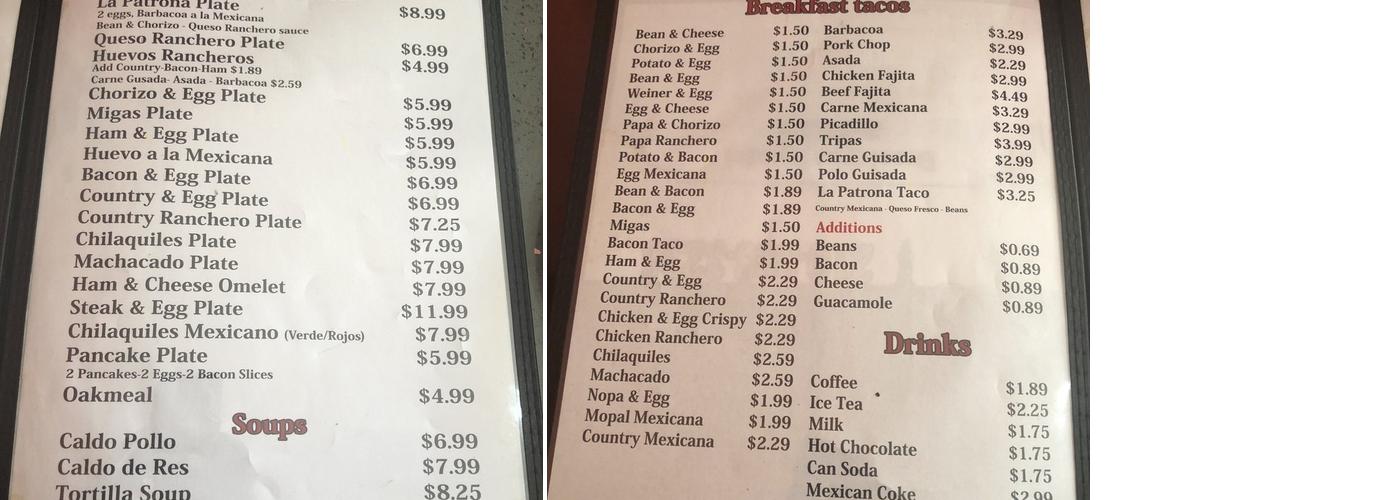 LA PATRONA CAFE #2 Menu