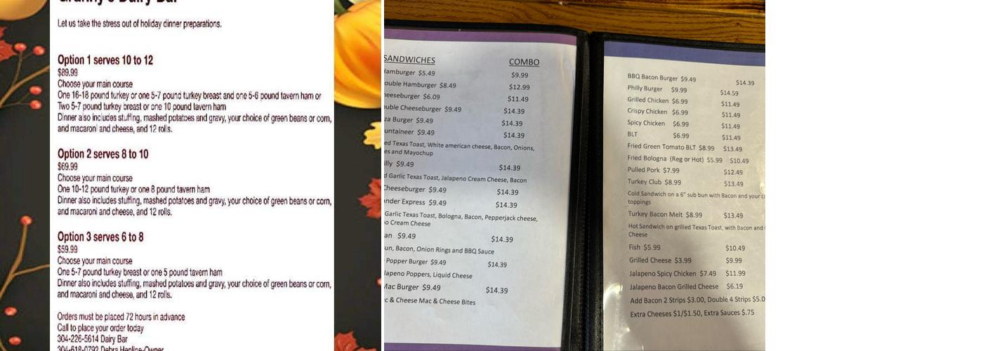 Granny's Dairy Bar Menu