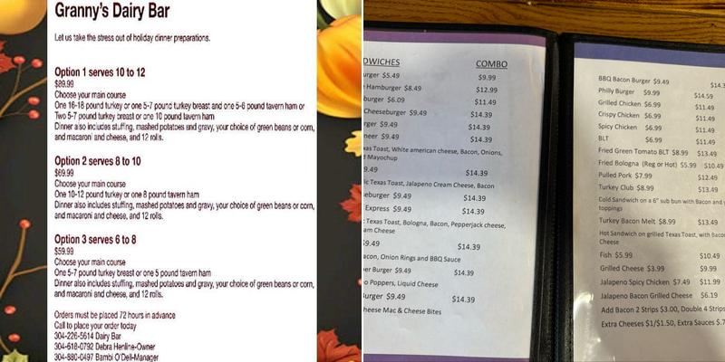 Granny's Dairy Bar Menu