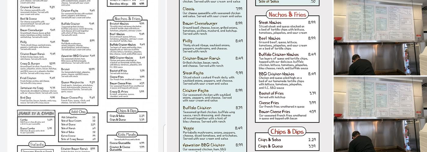 Crazy Quesadilla Menu