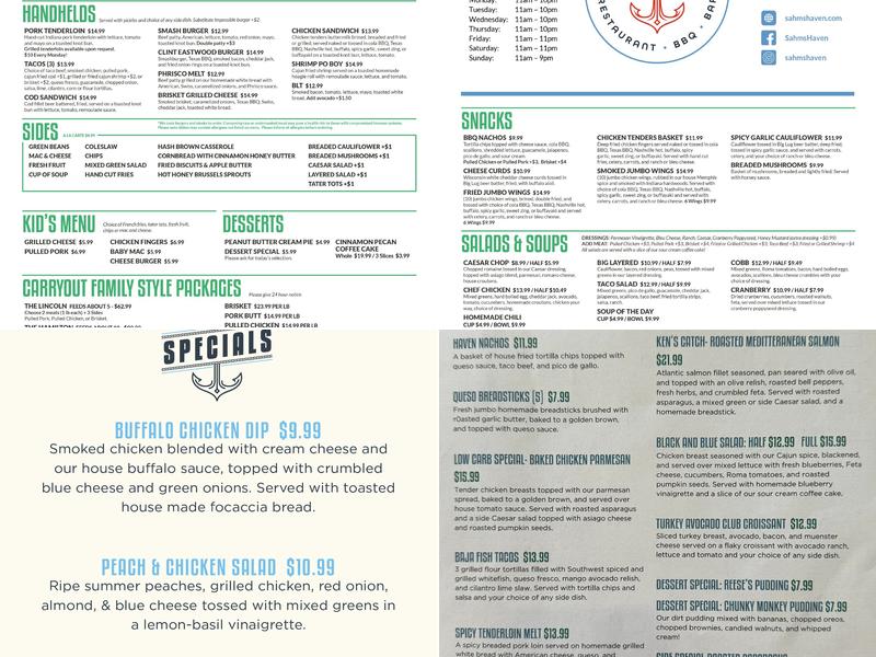 Sahm's Haven Menu