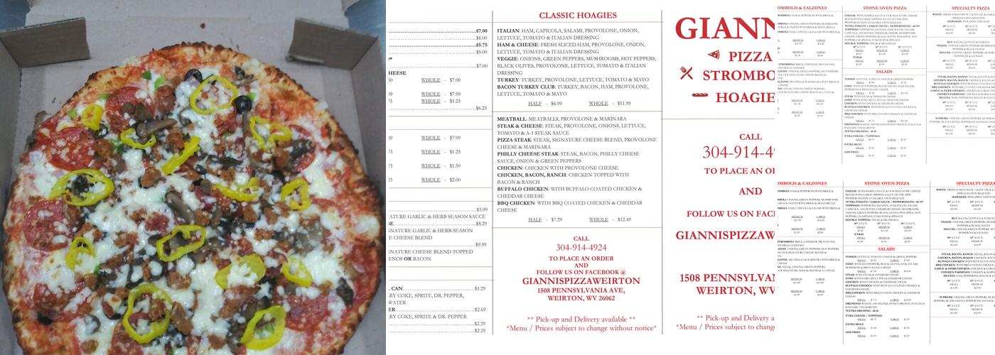 Gianni's Weirton Menu