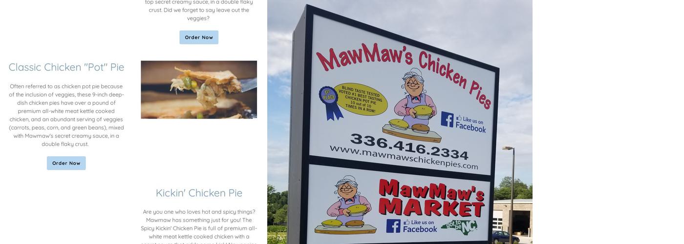 Mawmaws chicken pies Menu