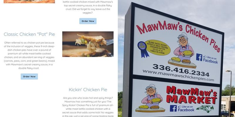 Mawmaws chicken pies Menu