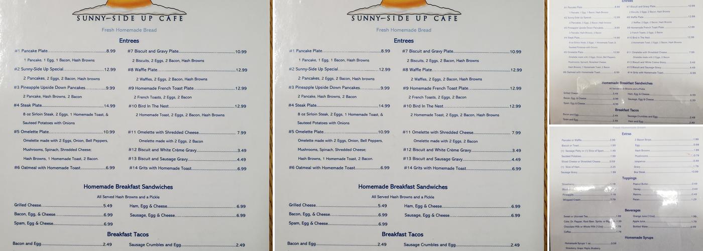 Sunny-Side Up Cafe Menu