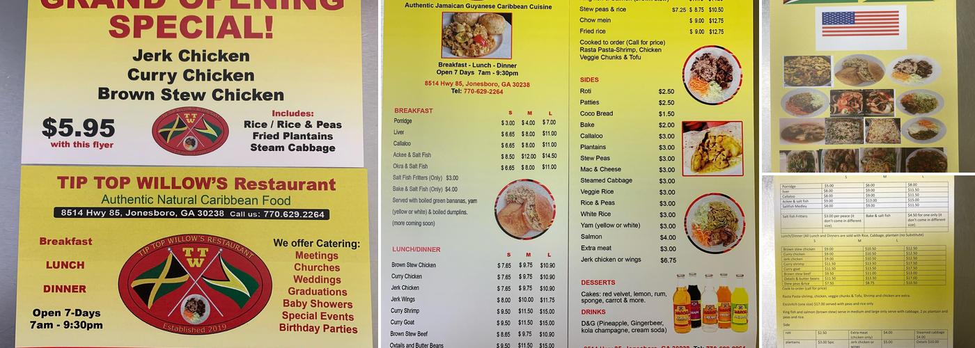 Tip Top Willow's Llc Menu