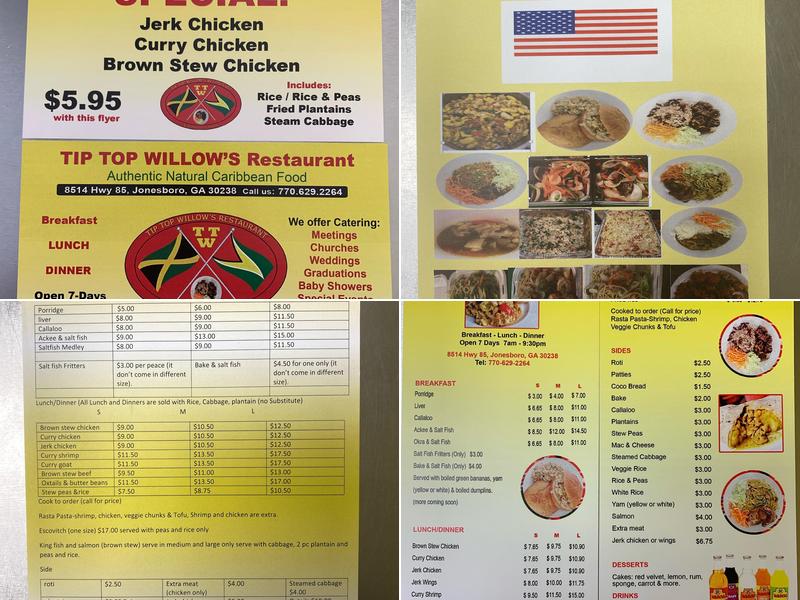 Tip Top Willow's Llc Menu