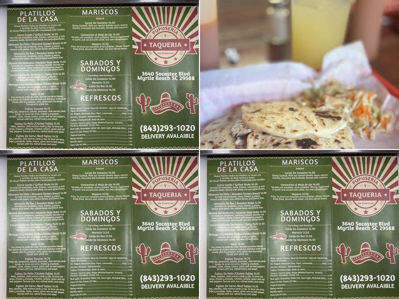 Pupuseria y Taqueria Sin Fronteras Menu