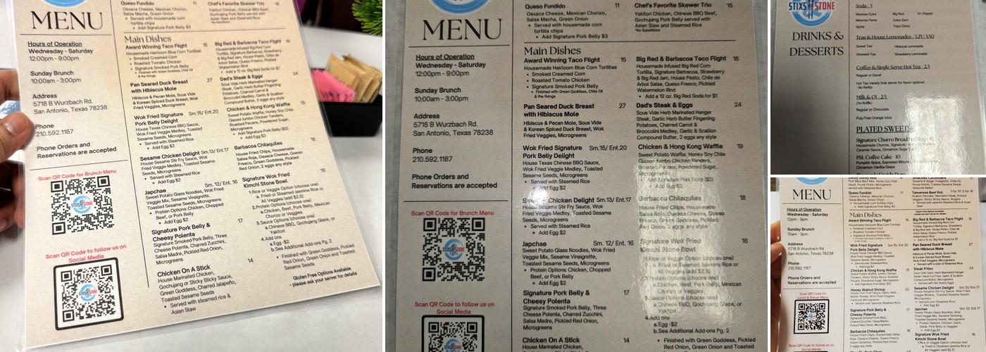 Stixs & Stone Menu