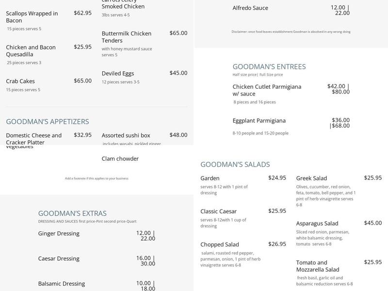Goodman Hospitality Menu