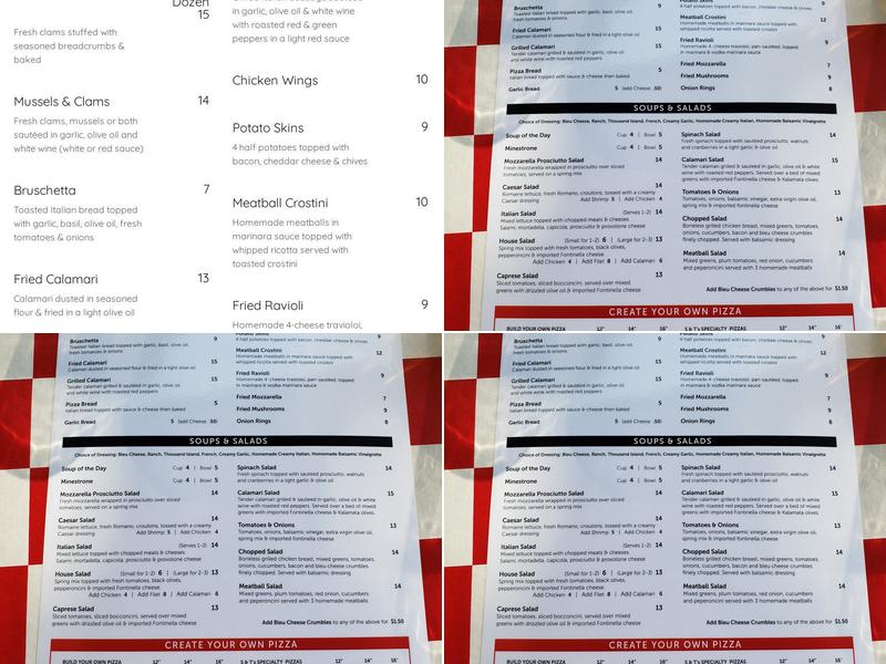 Sal and Tony's Italian Menu