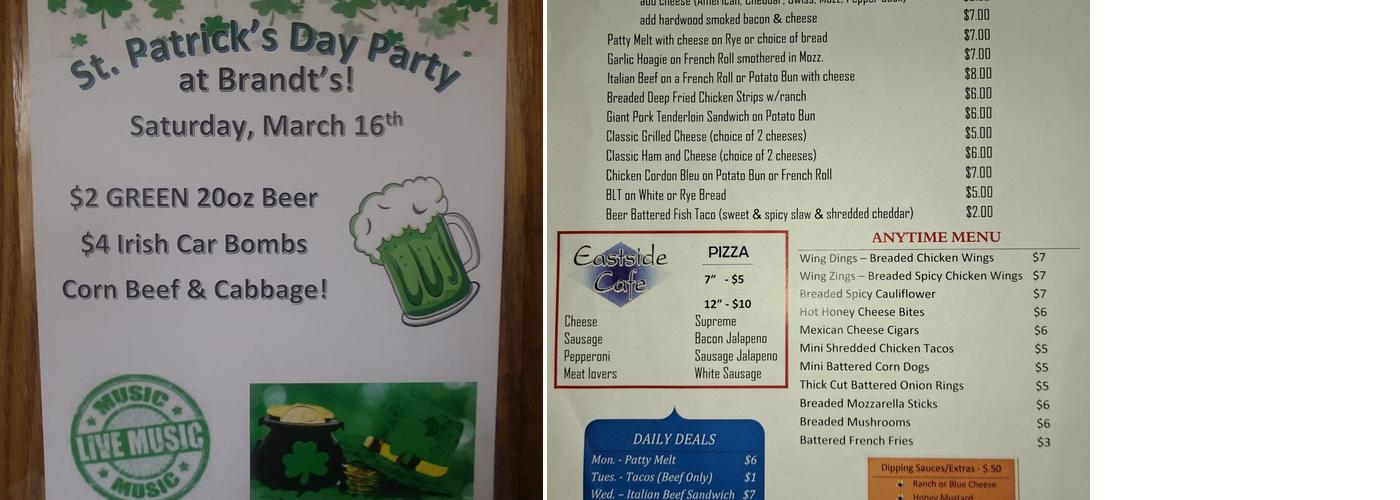Brandt's Tavern Bar and Grill Menu