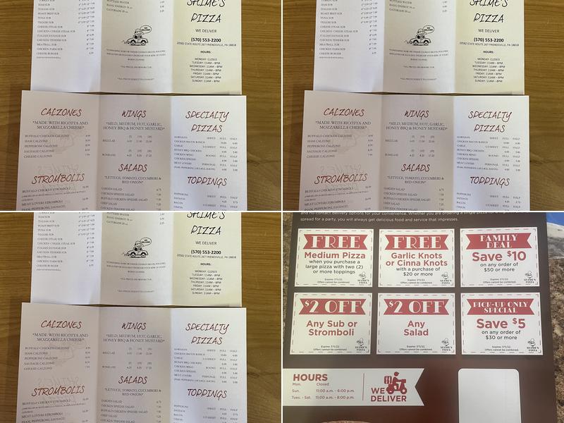 Shime’s Pizza Menu