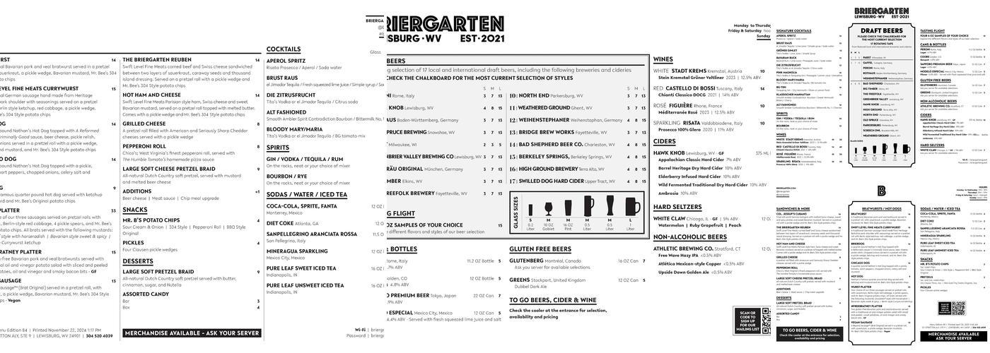 Briergarten Menu
