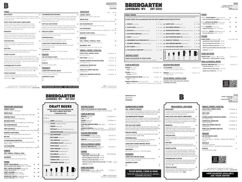 Briergarten Menu