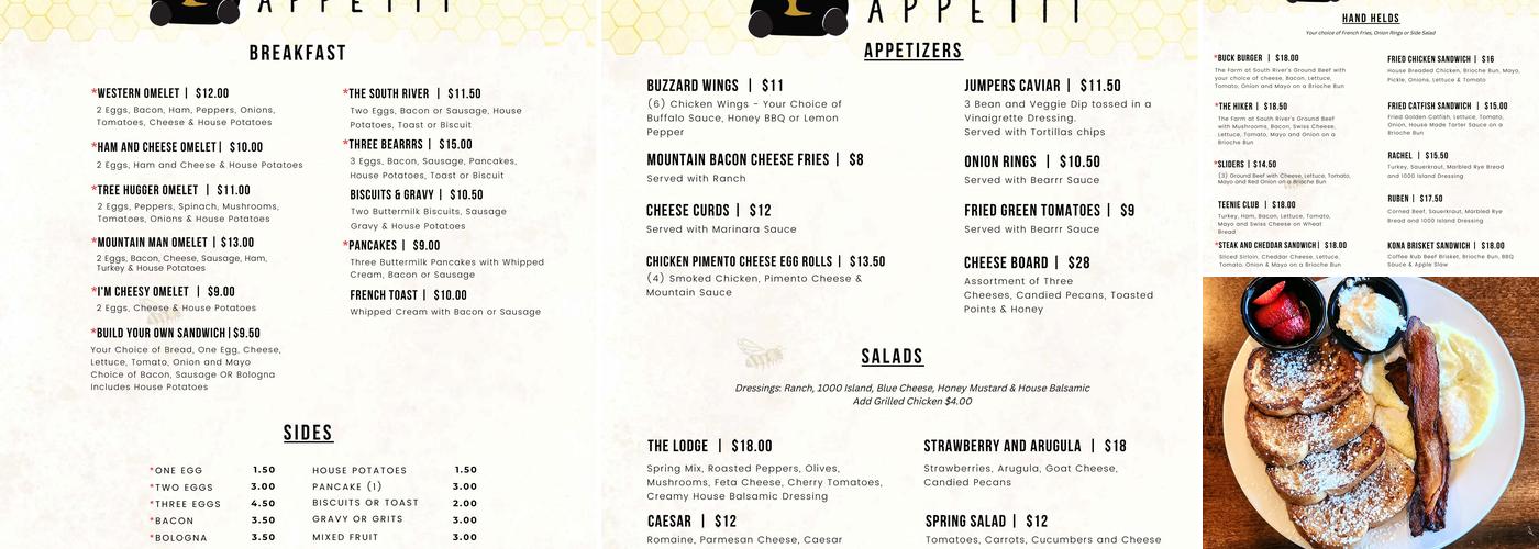 Bearrr Appetit Menu