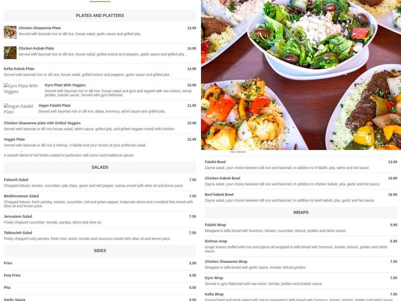 Zayna Mediterranean Grill Menu