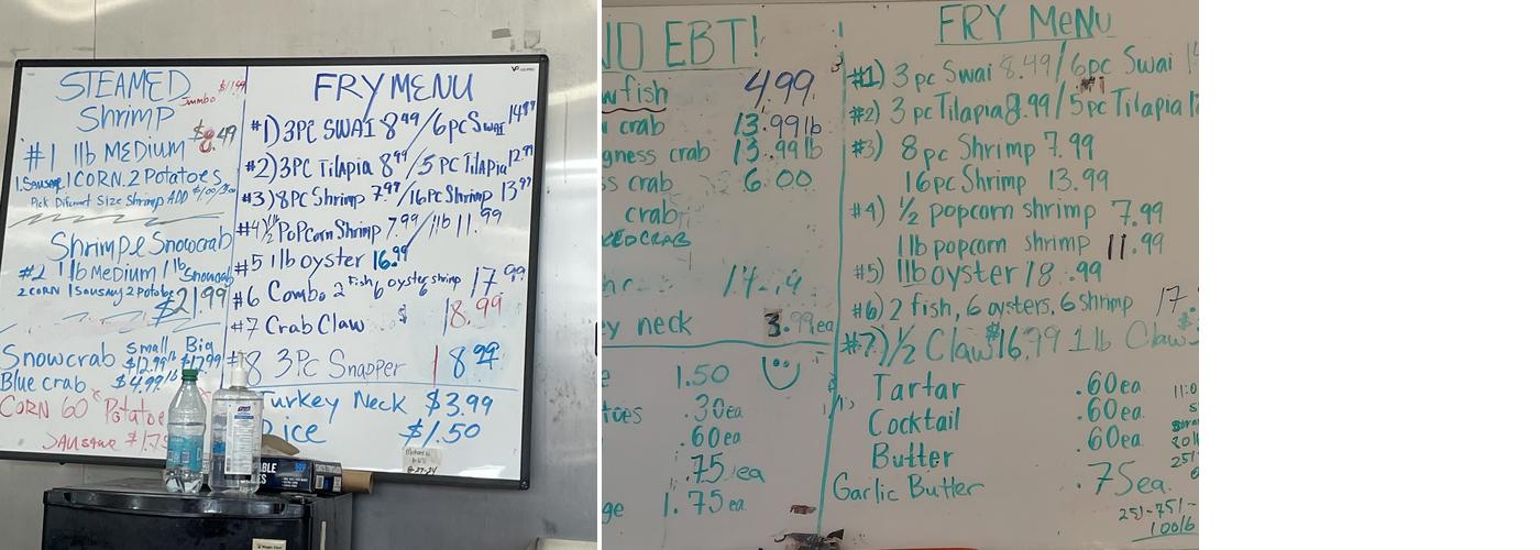 Springhill Seafood Menu