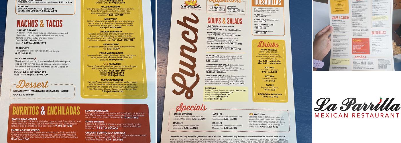 La Parrilla Mexican Restaurant Menu