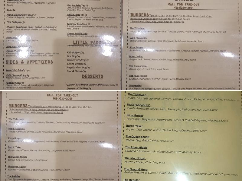 Paddler's Bar and Grill Menu