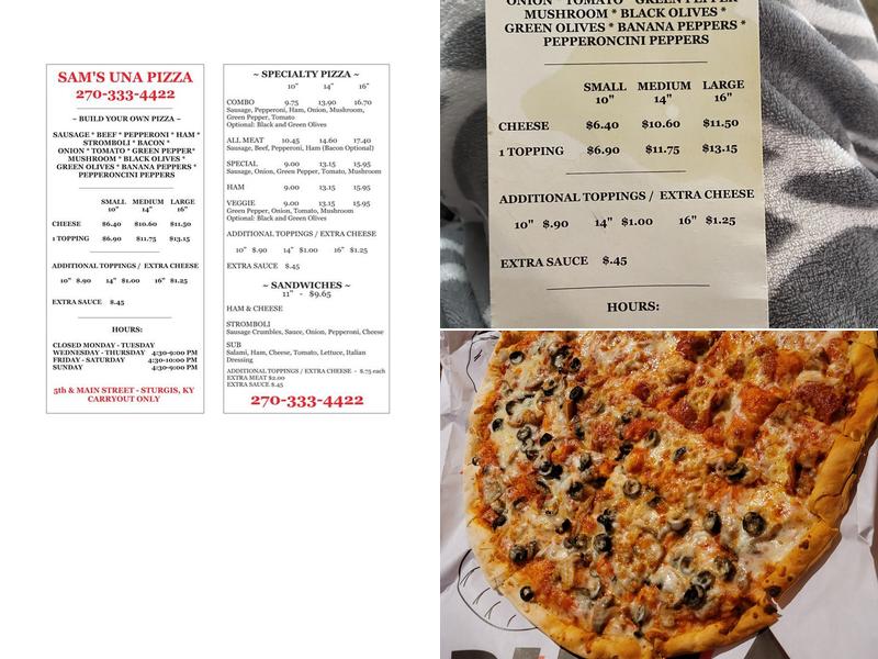 Sam's Una Pizza Sturgis, KY Menu