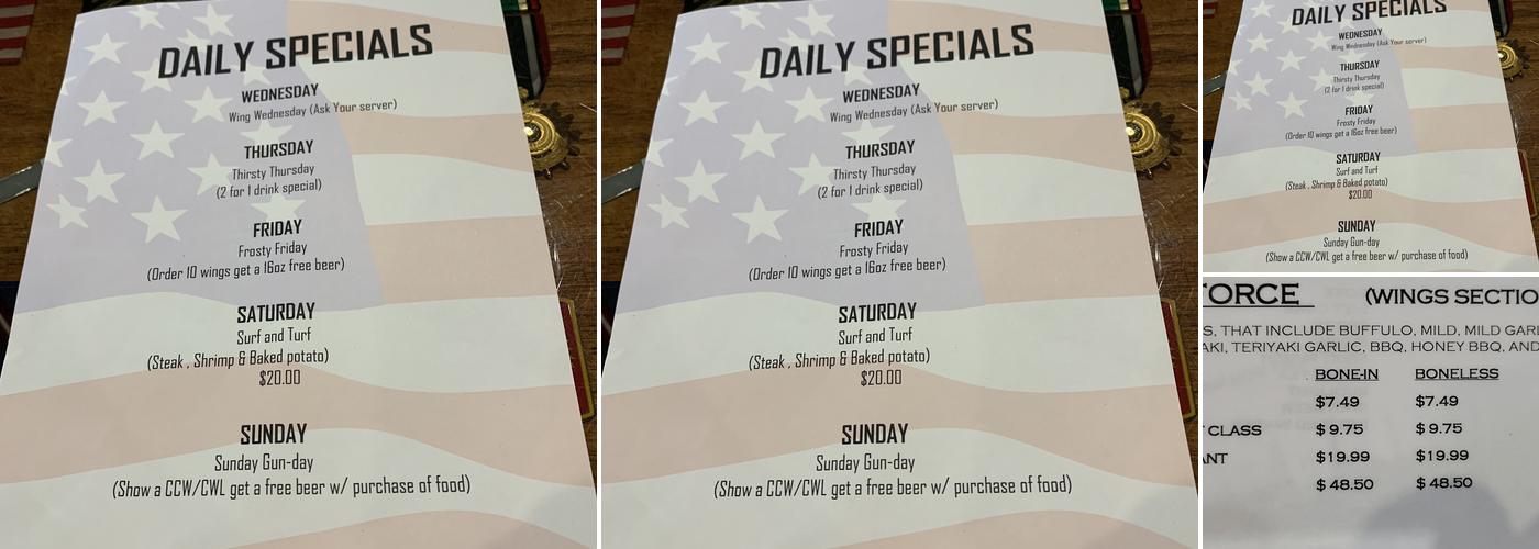 Porter's Place Menu