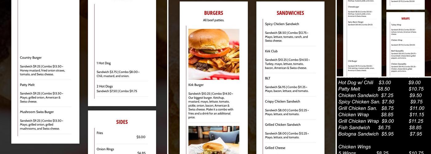 Kirk's Kitchen Menu
