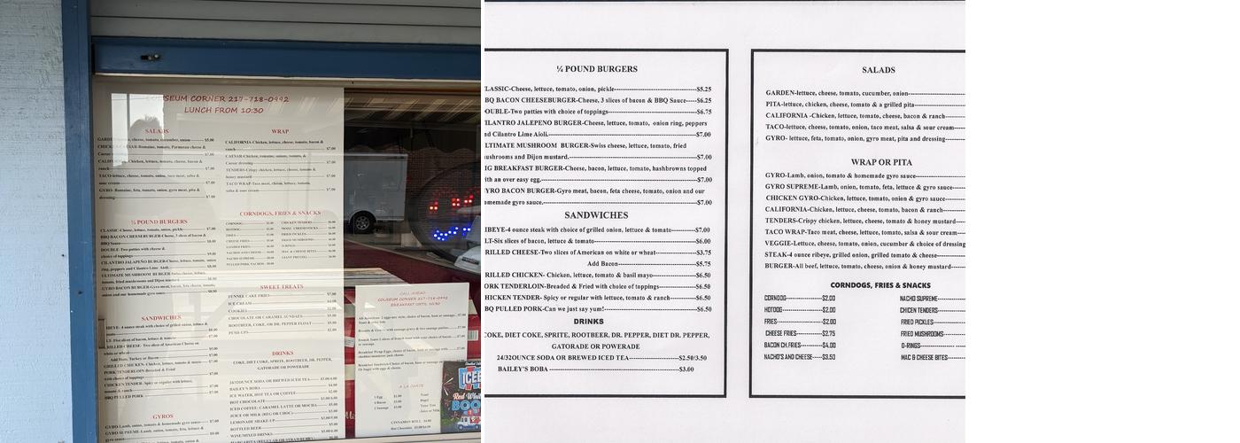 Coliseum Corner Menu