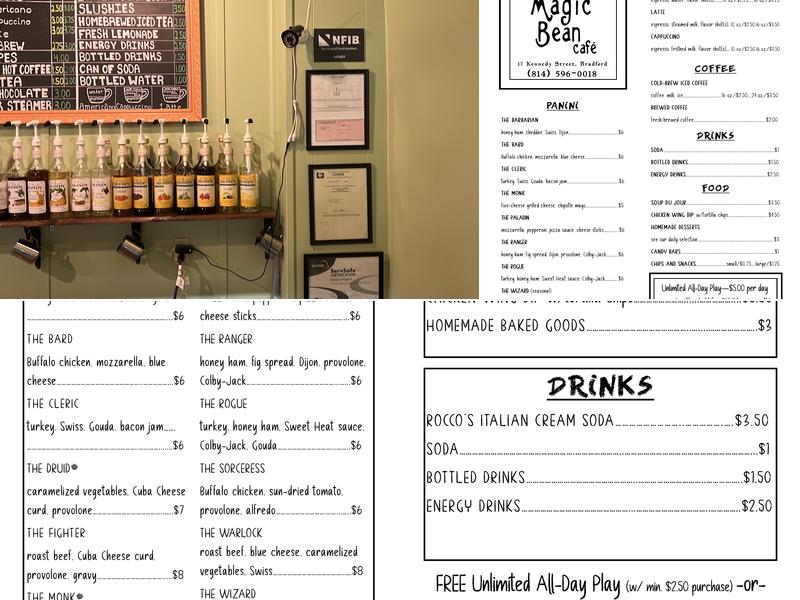 The Magic Bean Cafe Menu