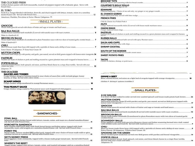 Mama's Gastropub Menu